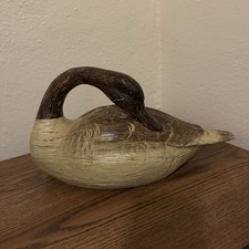 Vintage carved wood duck, bird sculpture, rustic cabin decor, folk art Decoy 15” picture