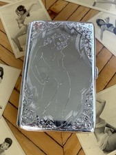 Vintage WW2 950 Silver Pinup Girl Hand Engraved Cigarette Case 1940’s Art Deco picture