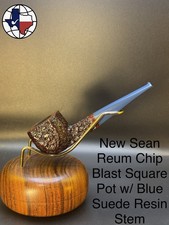 Artisan Sean Reum New Chip Blast Pot W/ Blue Suede Resin Stem Tobacco Pipe picture