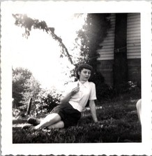 Vintage 1954 Snapshot Photo Barb Donahue July 4th Deckle Edge B&W picture