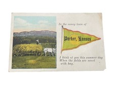 c. 1907-1914 Vintage Postcard: Parker, Kansas Farmer on Carriage with Pitchfork picture