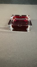 MCM Murano Glass Cased Red & Clear Square Ashtray. 3 1/3