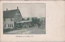 Creamery Lowell Vermont VT Horse Wagon Dairy Milk Cans Undivided 1900s Postcard picture