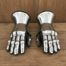 Medieval Hourglass Gauntlets – 16G Steel Knight Armor Gloves for LARP & Cosplay picture