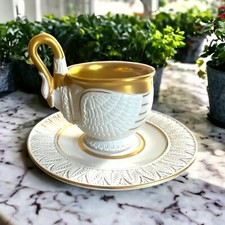 Vintage RPM Royal Porzellan Manufaktur Bavaria Swan Cup & Saucer Porcelain Gold picture