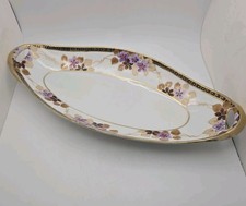 Vintage Celery Dish Tray Hand Painted Purple Flowers Violets Gold Accents Nippon picture