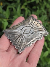 VINTAGE KEWA PUEBLO LORENZO TORTALITA STAMPWORK REPOUSSE STERLING SILVER PIN picture