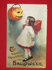 Antique 1911 Halloween Postcard JOL Girl “The Highest Expectations” Clapsaddle picture