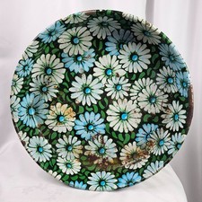 VTG 1969 Marshallan Metal Bowl Pan Blue Daisy Flower Power MCM Mod Floral Retro picture