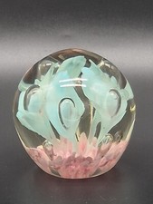 Joe St. Clair Paperweight Light Blue And Pink Trumpet Flower Controlled Bubbles picture