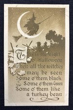 Vintage Gibson Art 1910 Halloween Flying Witch Crescent Moon Antique Fortune picture
