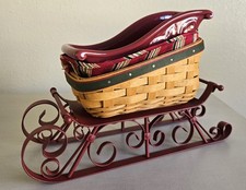 NIB Longaberger 2007 Holiday Helper Basket Sleigh Runner & Pottery Dish Set picture