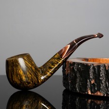 Handmade Briar Tobacco Pipe Smooth Wooden Pipe with 9mm Filter Bent Acrylic Stem picture