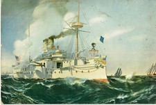  VINTAGE ORIGINAL 1895 COLOR LITHOGRAPH PRINT + U.S.S. MAINE + BY F.N. ATWOOD picture