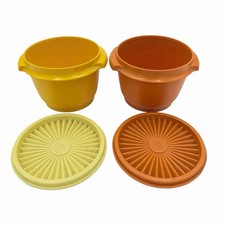 Vintage Tupperware Servalier 2 Bowls With 2 Lids (4pc) #886 812 Harvest Colors picture
