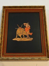 Vintage Bullfighter Art Intricate Wood Mosaic Classic Corrida Matador & Bull  picture