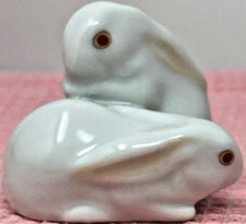 Herend Hand painted White Cuddling Miniature Baby Bunnies EUC picture