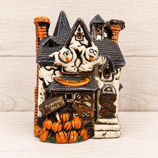 Vintage Porcelain Halloween Village Pumpkins Ghosts 3D Haunted House Spooky 90s picture