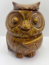 Vintage Brown Glazed Owl Cookie Jar MCM 1970s picture