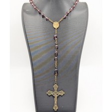 Purple Glass Rosary Gold Tone Crucifix St. Gabriel St. Paul Religious READ VTG picture