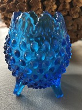 Fenton Colonial Blue Hobnail 3-Footed Egg-Shaped Vase with Crown Top 5