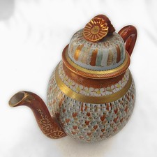 Vintage Japanese Kutani Hand Painted Porcelain Teapot Thousand Faces Red & Gold picture