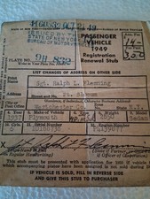 Vintage 1949 New York Vehicle Registration  picture