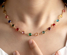 Personalized Multiple Birthstone Necklace In 14K Yellow Gold Plated Gift picture