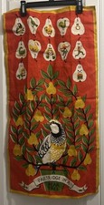 Vtg Linen Partridge Pear Tree Tea Dish Towel  Fallani & Cohn Kitchen Christmas picture