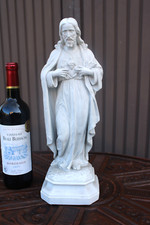 Antique Large bisque porcelain sacred heart jesus figurine statue picture