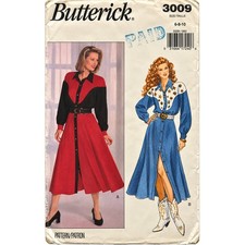1980’s Butterick 3009 NEW Western Style Shirt Dress Skirt Size 6-8-10 Uncut picture