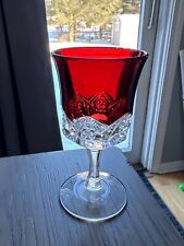 Vintage MCM Cranberry Cordial Aperitif Glass Crystal Clear Stem 4” T X 2.2” W picture