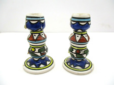 Pair of Vintage Handpainted Colorful Ceramic Candleholders picture