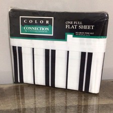 Vintage Montgomery Ward Color Connection Full Flat Sheet Black Striped Percale picture