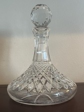 Vintage Heavy Crystal Ship’s Decanter With Stopper Diamond Cut 7”x7” Barware picture