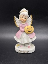 Vintage Lefton October Birthday Girl Angel Figurine/Halloween/Jack O Lantern picture