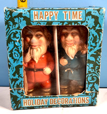 Vintage Commodore Japan Holiday Decorations Happy Time Elves Pair w/Original Box picture