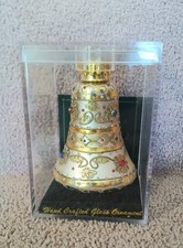 Vintage Unique Treasures Collection Jeweled Bell Glass Christmas Ornament & Case picture