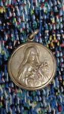 Vintage 800 Silver St Therese Lisieux Religious Medal Pendant 3/4