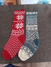 Vintage Homemade Knit Christmas Stockings Set of 2  26