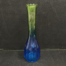 Jeanette Glass Bud Vase Green And Blue Ombre 8.5” Pre Owned Vintage 1970s picture