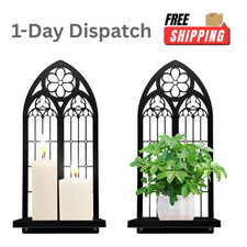 Gothic Wall Sconces Set of 2 Black Metal Candle Holders Arch Decor picture