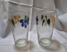 2 Vtg Italian Daisy by Maxam 6” Tumbler Glasses 17 oz Hand Painted Flowers picture