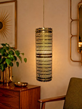 Vintage MCM Regency Light Swag Pierced Metal Work Brass Color W/diffuser 15