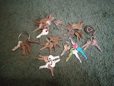 Vintage Old Keys Lot Of 9 Keychain Sets Mostly Brass Some Unique Rare Designs picture