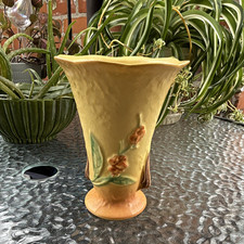 Roseville USA 982-6 Floral Trumpet Vase Ceramic Yellow 7in Art Deco 1930s picture