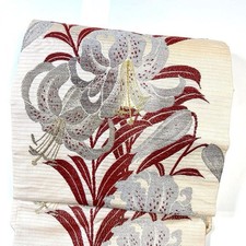 Japanese Kimono Nagoya Obi Belttsuke Retro Lily Casablanca Golden Thread 091 picture