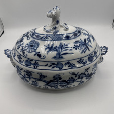 Vintage Meissen Blue Onion Pattern Porcelain Soup Tureen Crossed Swords Mark picture