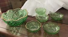 EAPG Northwood Regal Green Server w/5 bowls Gold Trim Berry Bowl - Set Of 6 picture