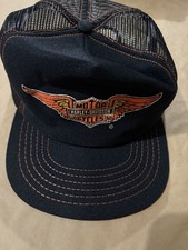 Vintage Harley Davidson Motorcycles Winged Logo Black Mesh Trucker Hat Snapback picture